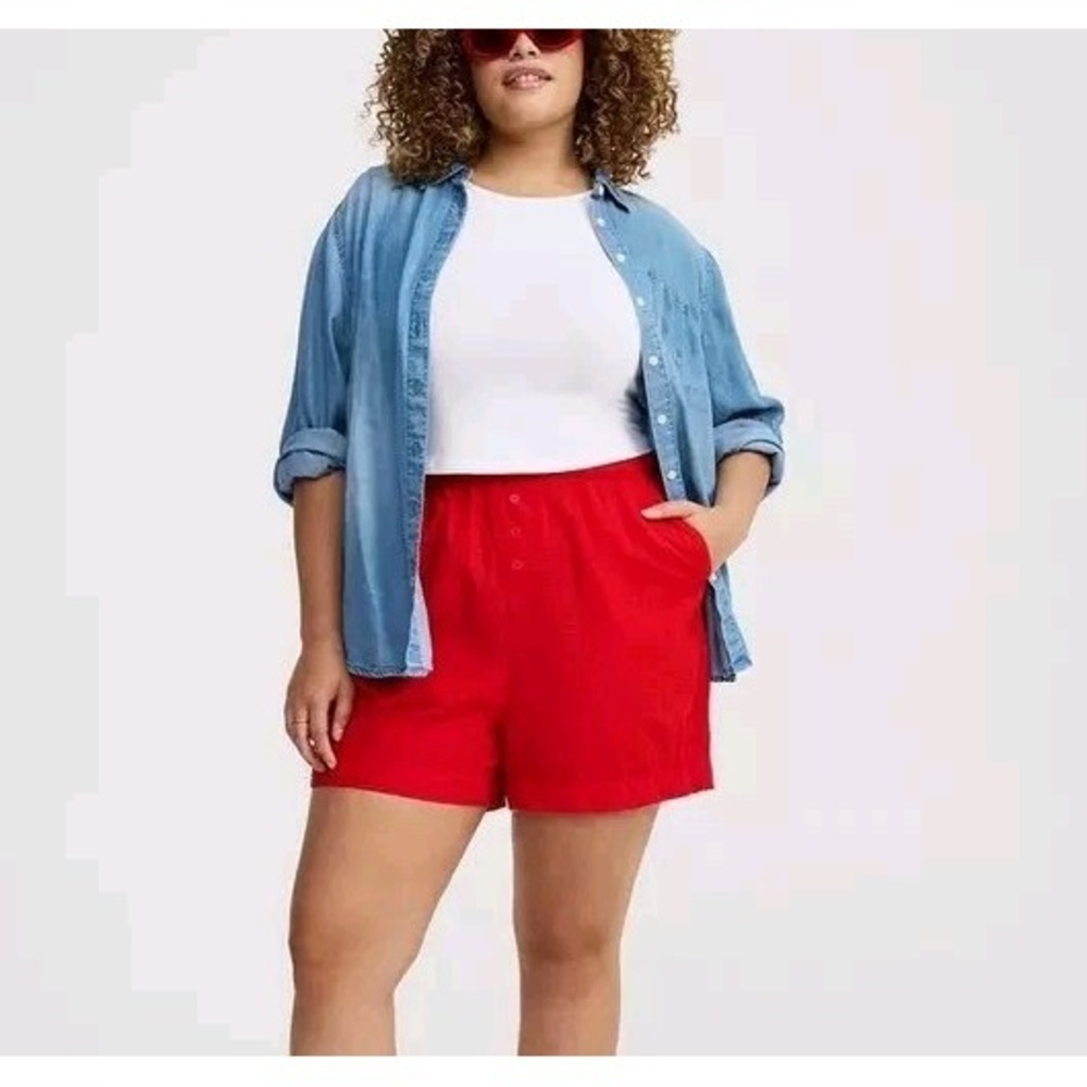Coastal Seersucker Boxer Shorts NWT Torrid High Rise Pull On Red Size 0x/L/12